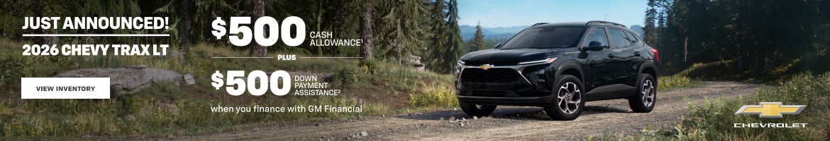 2026 Chevy Trax LT. $500 Cash Allowance plus $500 Down Payment Assistance when you finance with G...